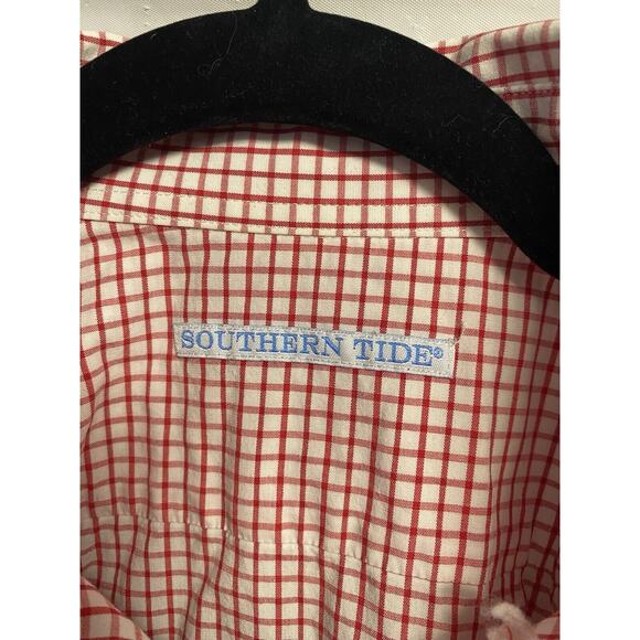 Southern Tide Shirt Mens Medium Button Up Red Check Plaid Long Sleeve Shirt - Picture 5 of 5